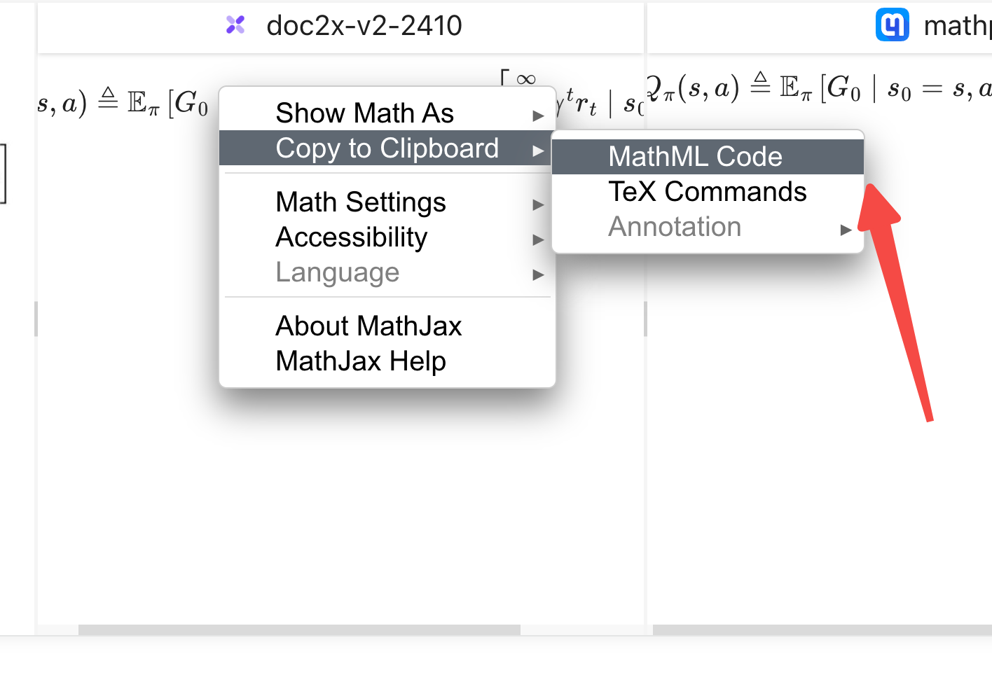 复制MathML格式公式